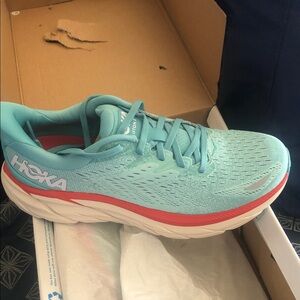 Hoka Women's Aqua and Red Running Shoes